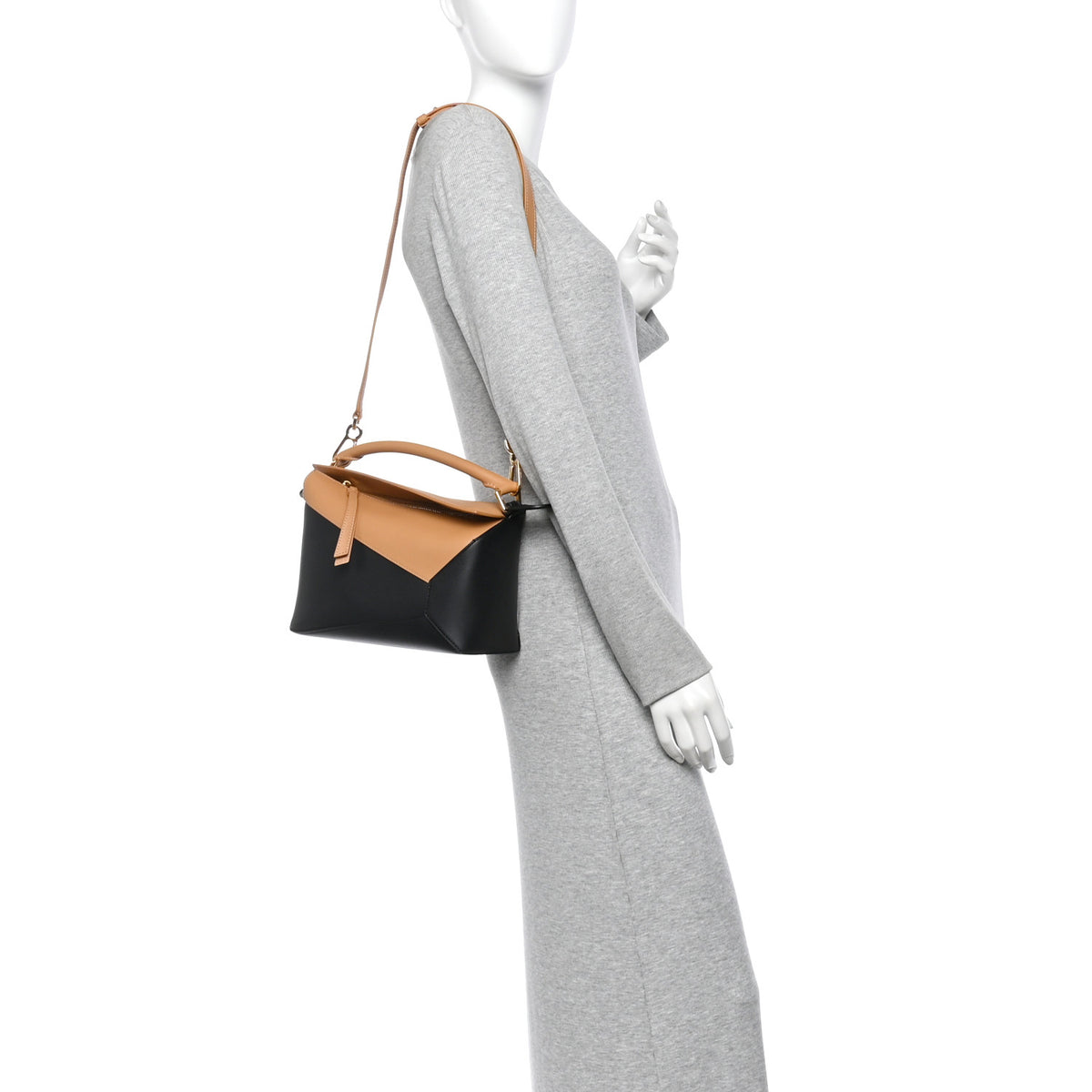 Calfskin Small Puzzle Edge Bag Warm Desert Black