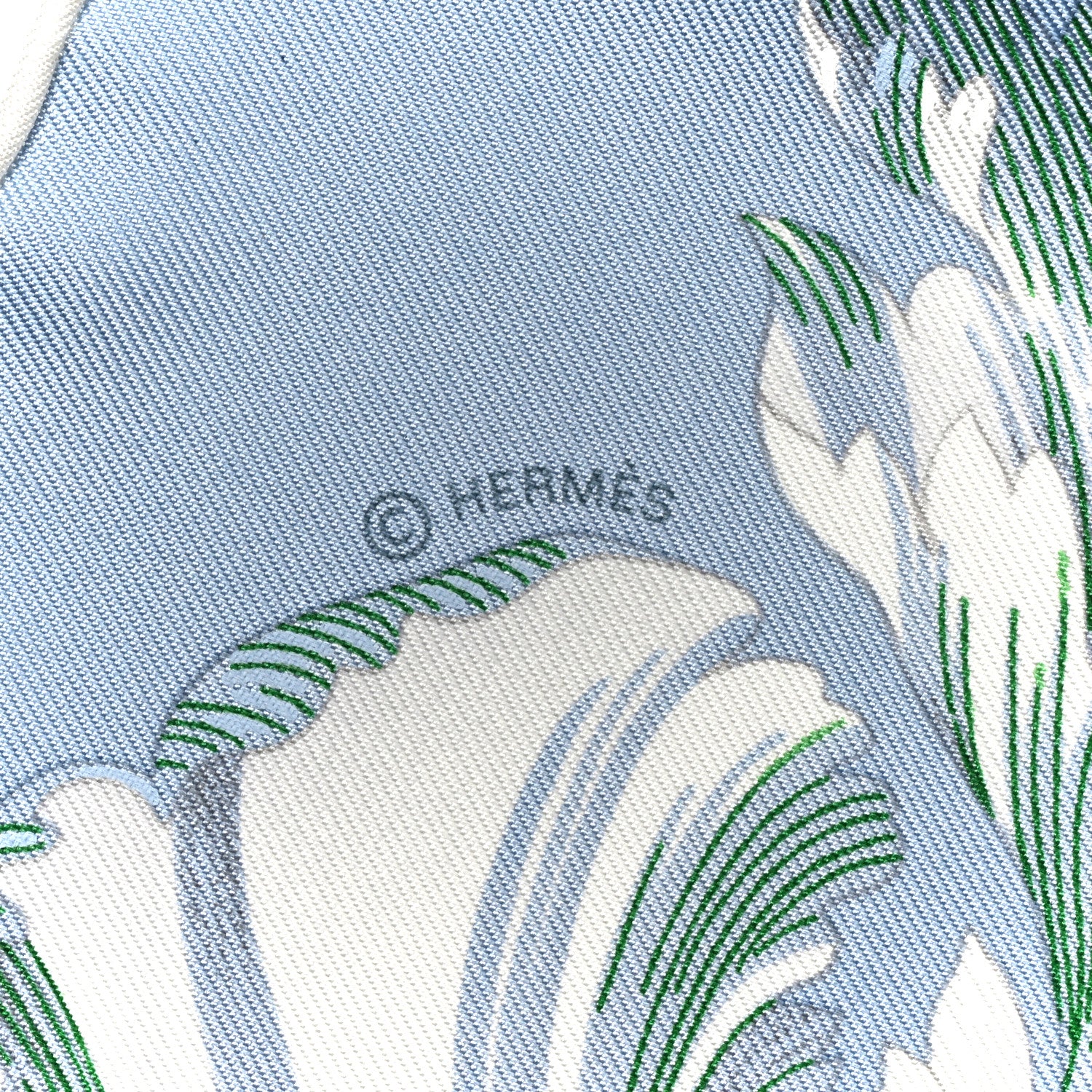 Hermes Silk Tulipomanie Detail Scarf 45 Bleu Glacier Ardoise White