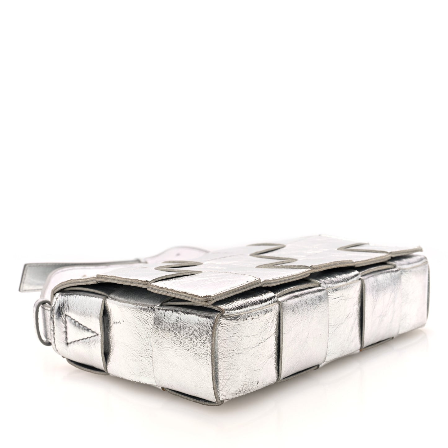 Metallic Lambskin Maxi Intrecciato Cassette Crossbody Bag Silver