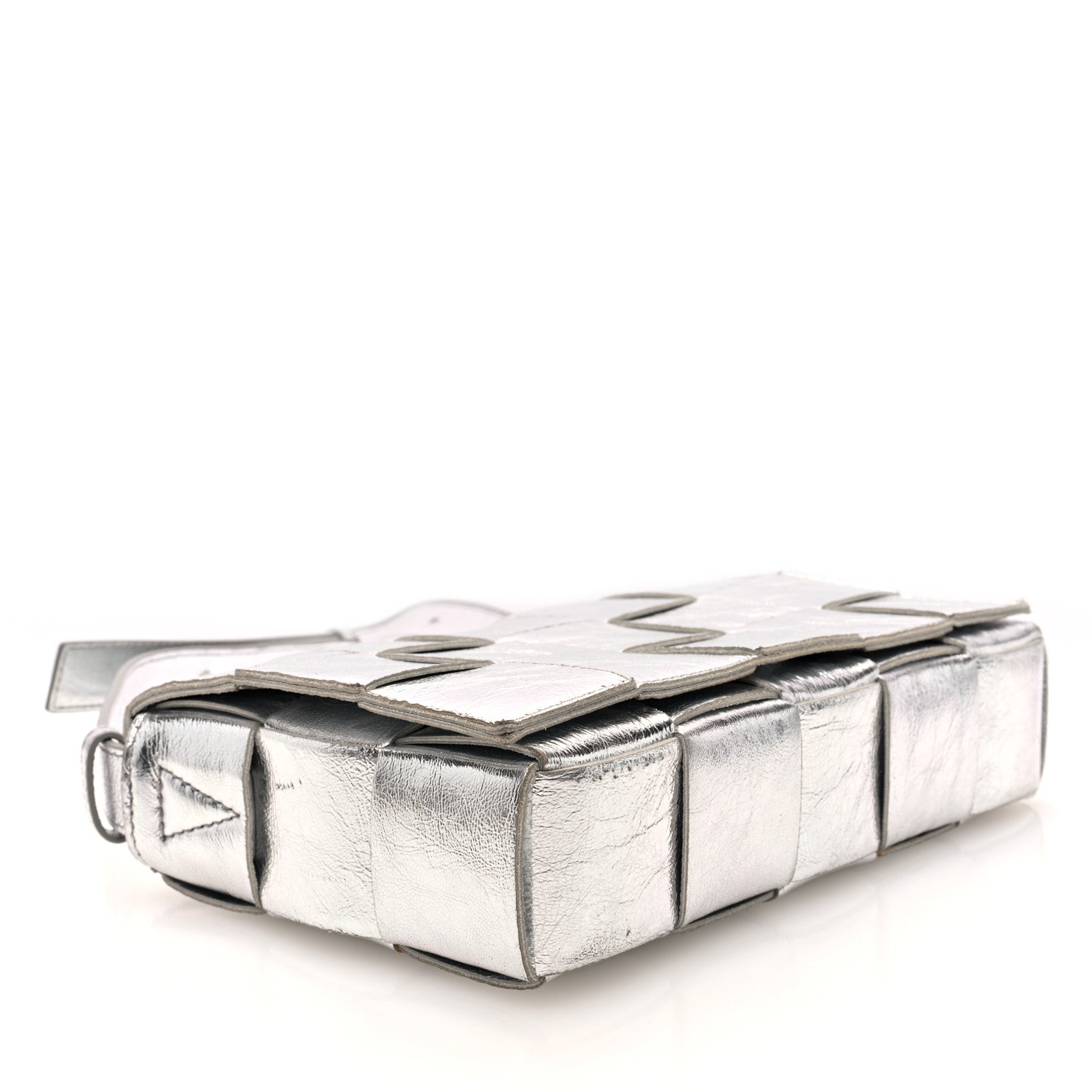 Bottega Veneta Metallic Lambskin Maxi Intrecciato Cassette Crossbody Bag Silver 4 of 9