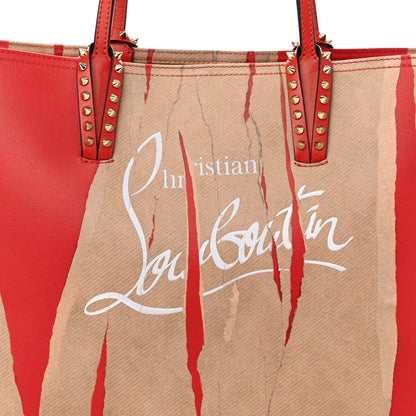 Christian Louboutin Calfskin Spikes Loubi Print East West Cabata Tote Kraft Red 8 of 12