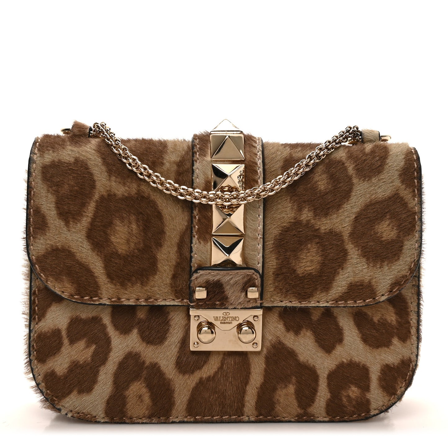 Calf Hair Leopard Print Small Glam Lock Rockstud Flap Blush