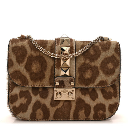 Valentino Garavani Calf Hair Leopard Print Small Glam Lock Rockstud Flap Blush 1 of 8