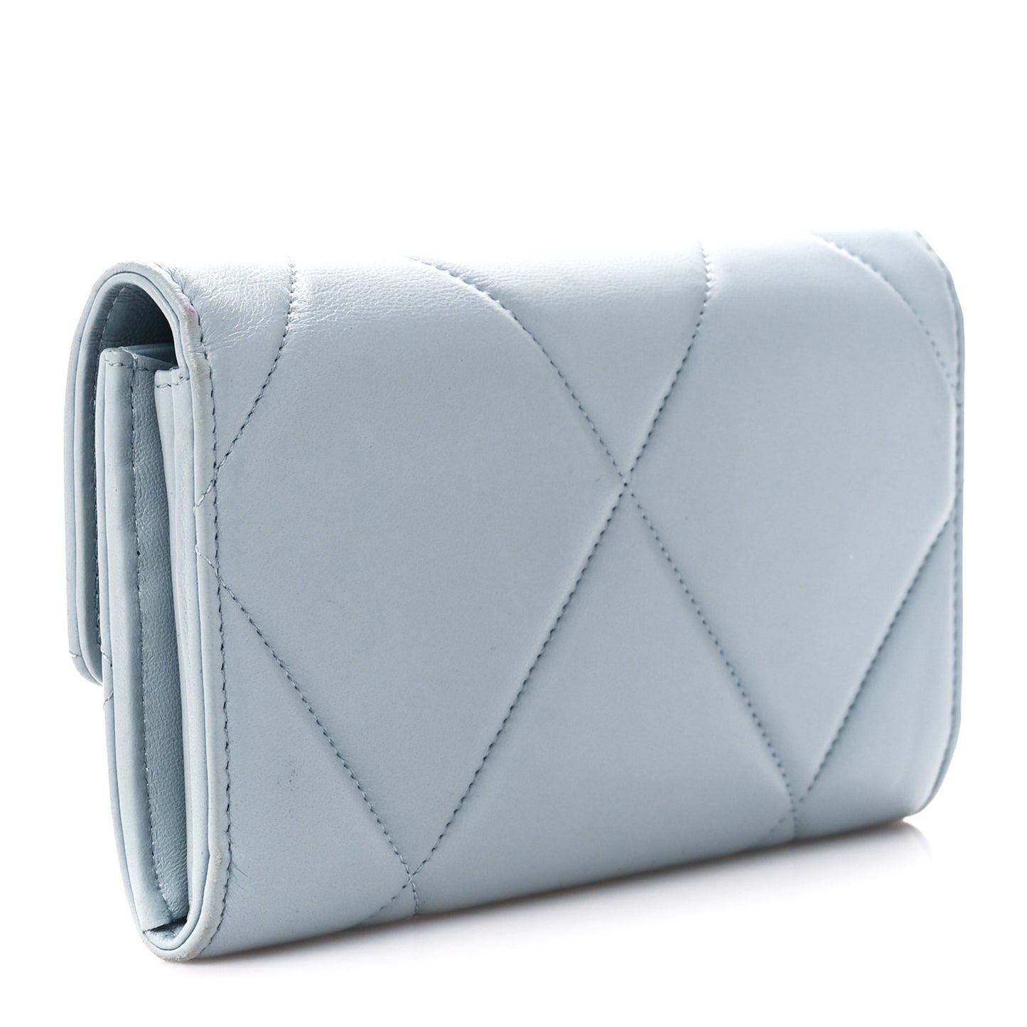 Lambskin Quilted Chanel 19 Flap Wallet Light Blue