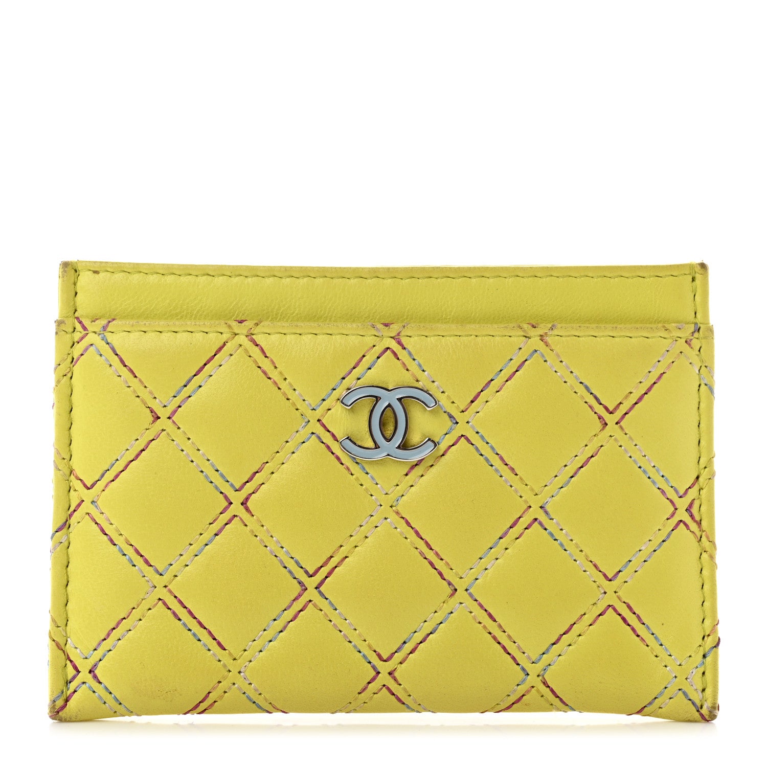Chanel Lambskin Double Stitch Quilted Card Holder Light Green Light Blue 1 of 9