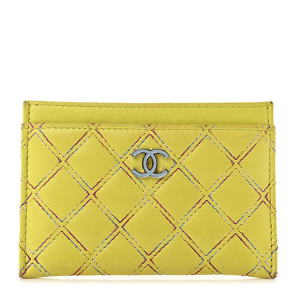 Chanel Lambskin Double Stitch Quilted Card Holder Light Green Light Blue 1 of 9