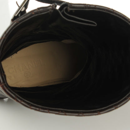 Chanel Calfskin Quilted Biker Boots 40 Dark Brown 8 of 10