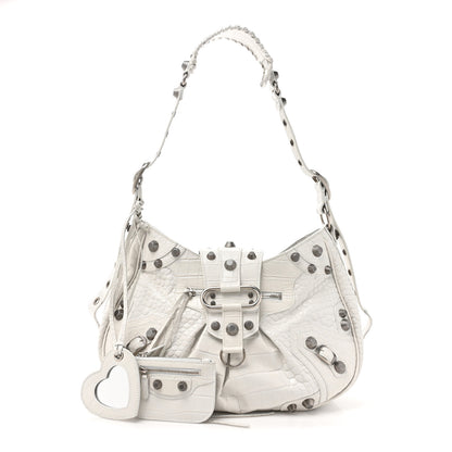 Balenciaga Extra Supple Calfskin Crocodile Embossed Large Le Cagole Shoulder Bag White 1 of 13