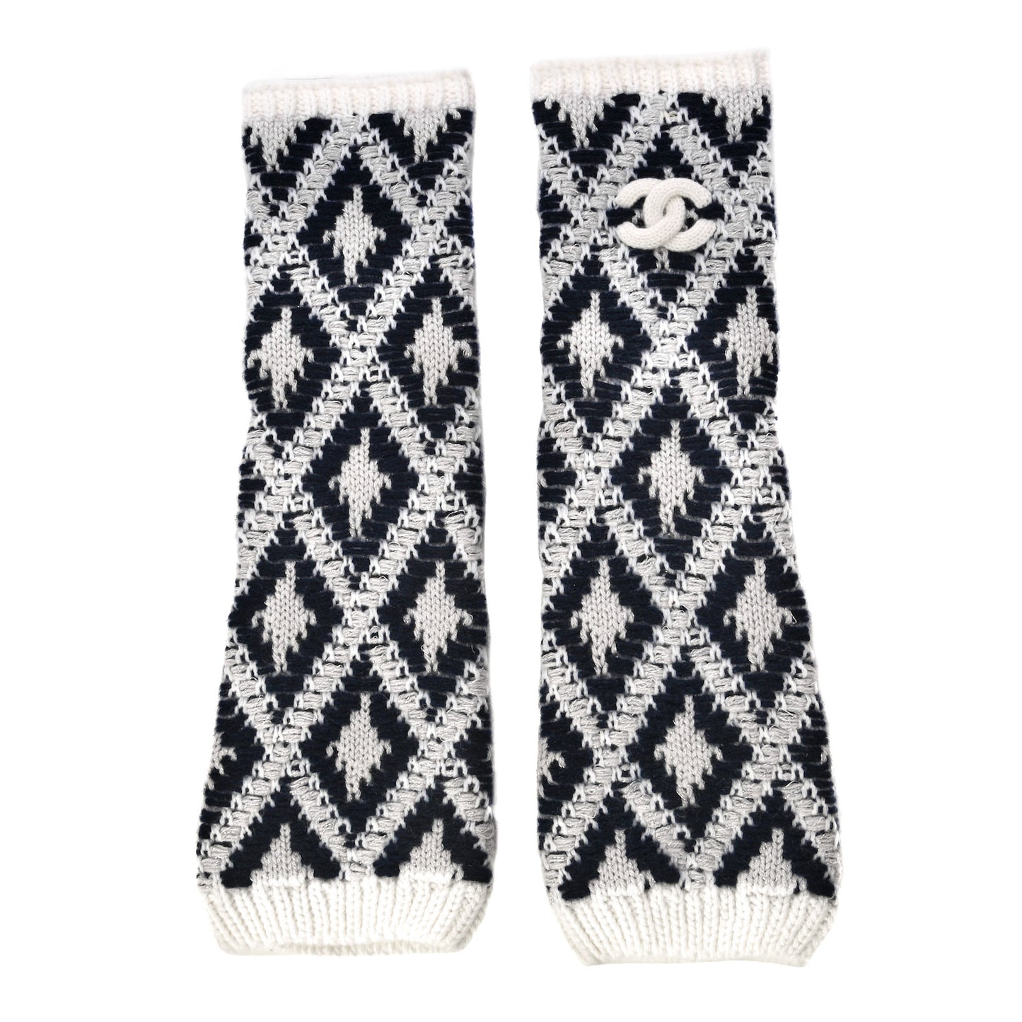 Cashmere Blend CC Fingerless Gloves Beige White Black