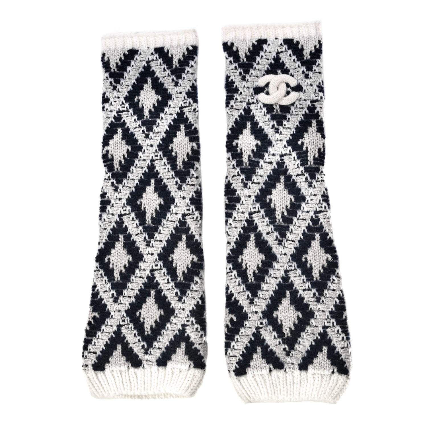 Chanel Cashmere Blend CC Fingerless Gloves Beige White Black 1 of 5