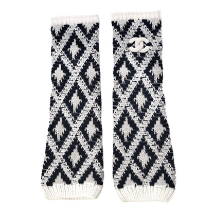 Chanel Cashmere Blend CC Fingerless Gloves Beige White Black 1 of 5
