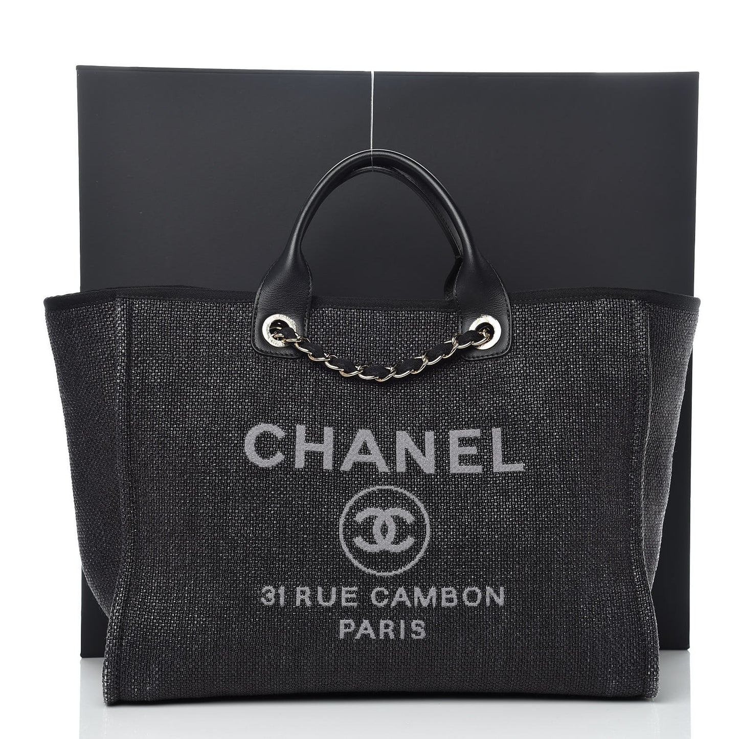 Woven Straw Raffia Large Deauville Tote Black