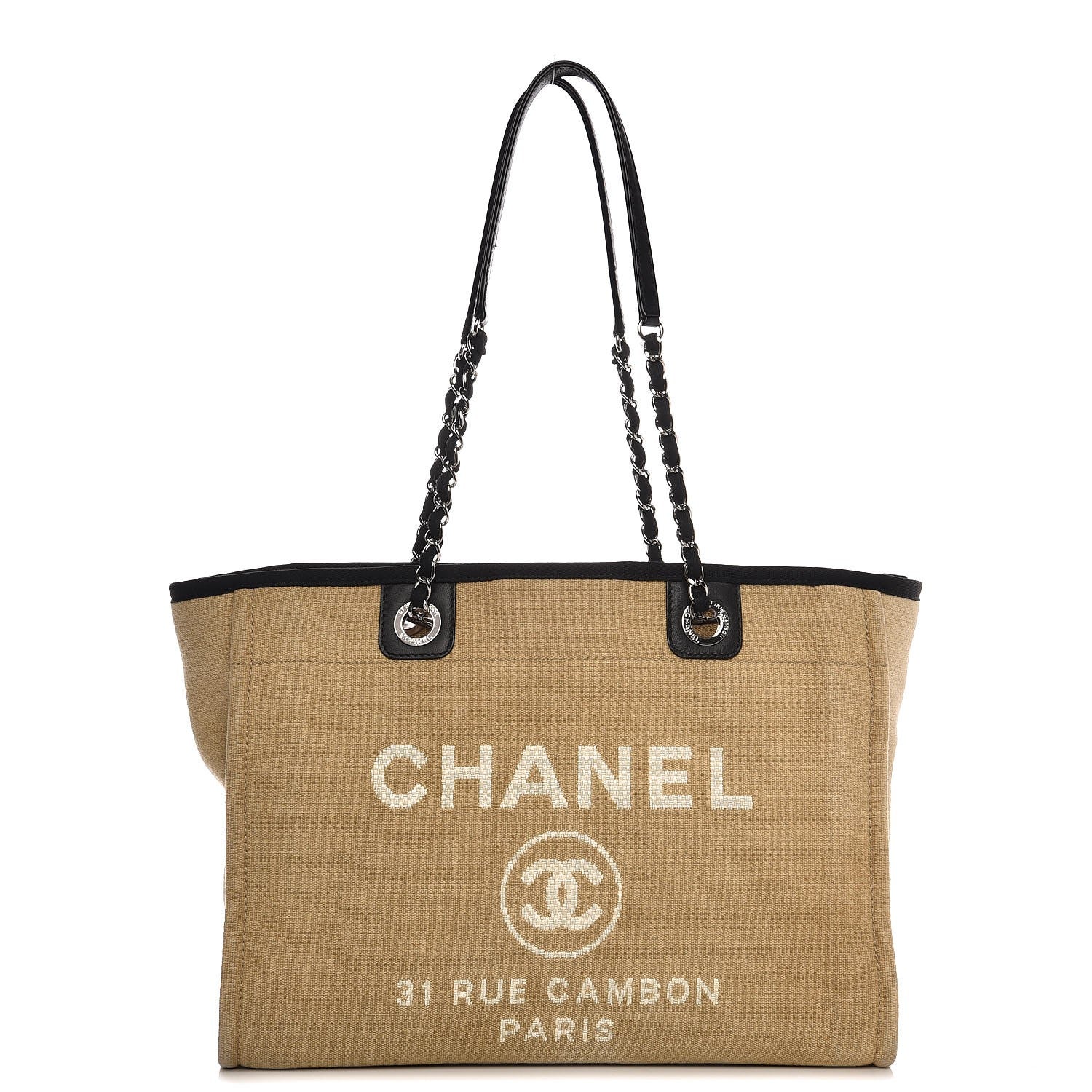 Chanel Canvas Small Deauville Tote Beige Black 1 of 7