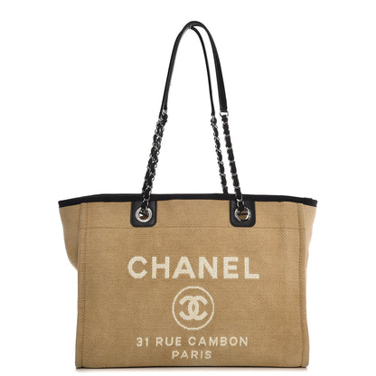 Chanel Canvas Small Deauville Tote Beige Black 1 of 7