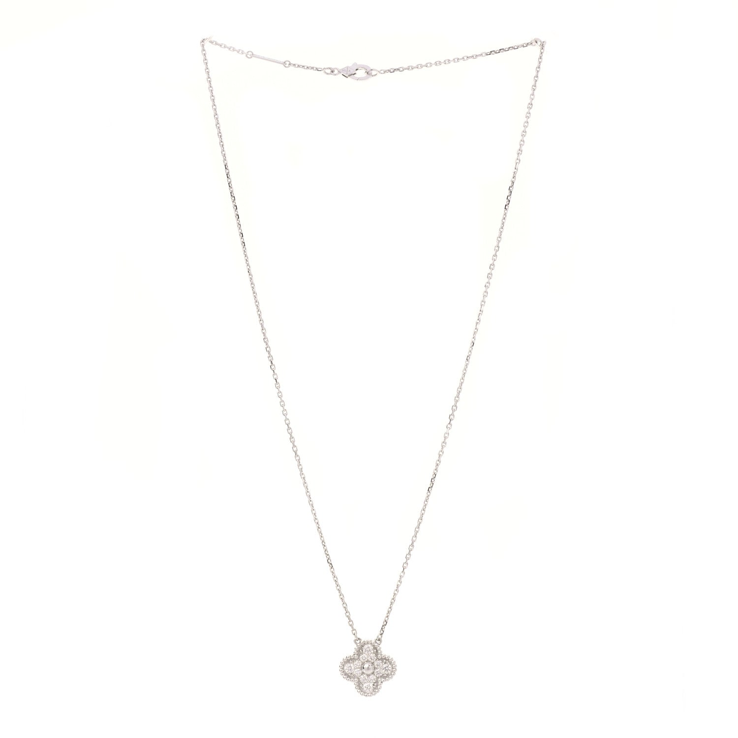 Van Cleef & Arpels 18K White Gold Diamond Vintage Alhambra Pendant Necklace 3 of 6