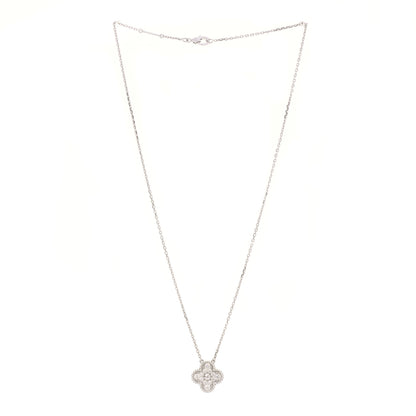 Van Cleef & Arpels 18K White Gold Diamond Vintage Alhambra Pendant Necklace 3 of 6