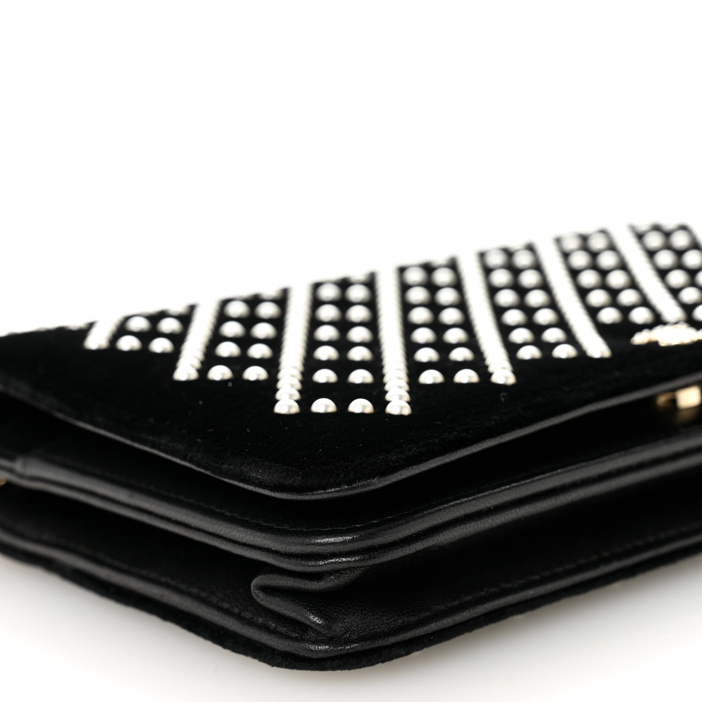 Velvet Pearl Diamond Embellished Wallet On Chain WOC Black