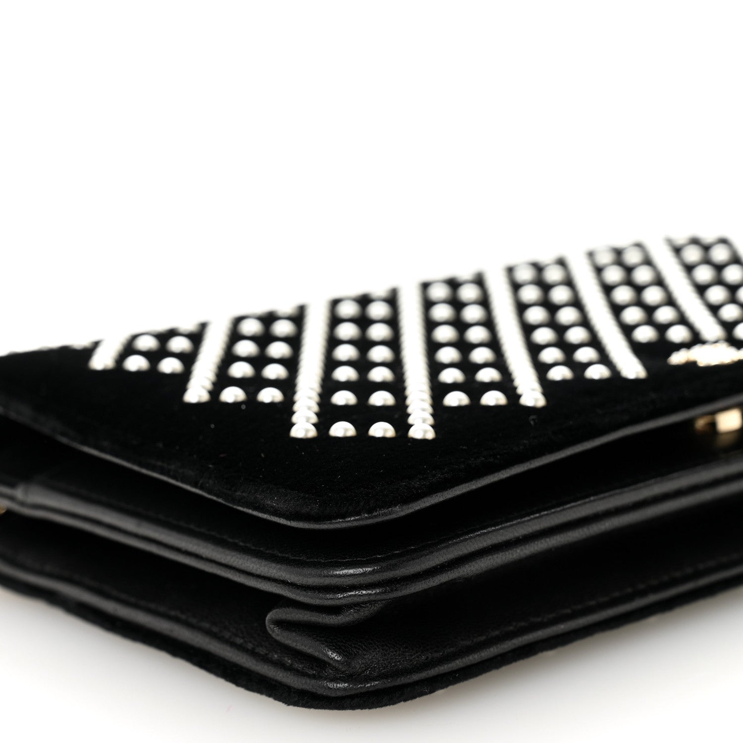 Chanel Velvet Pearl Diamond Embellished Wallet On Chain WOC Black 10 of 11