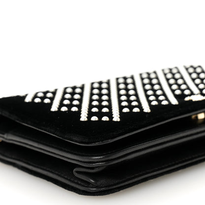 Chanel Velvet Pearl Diamond Embellished Wallet On Chain WOC Black 10 of 11