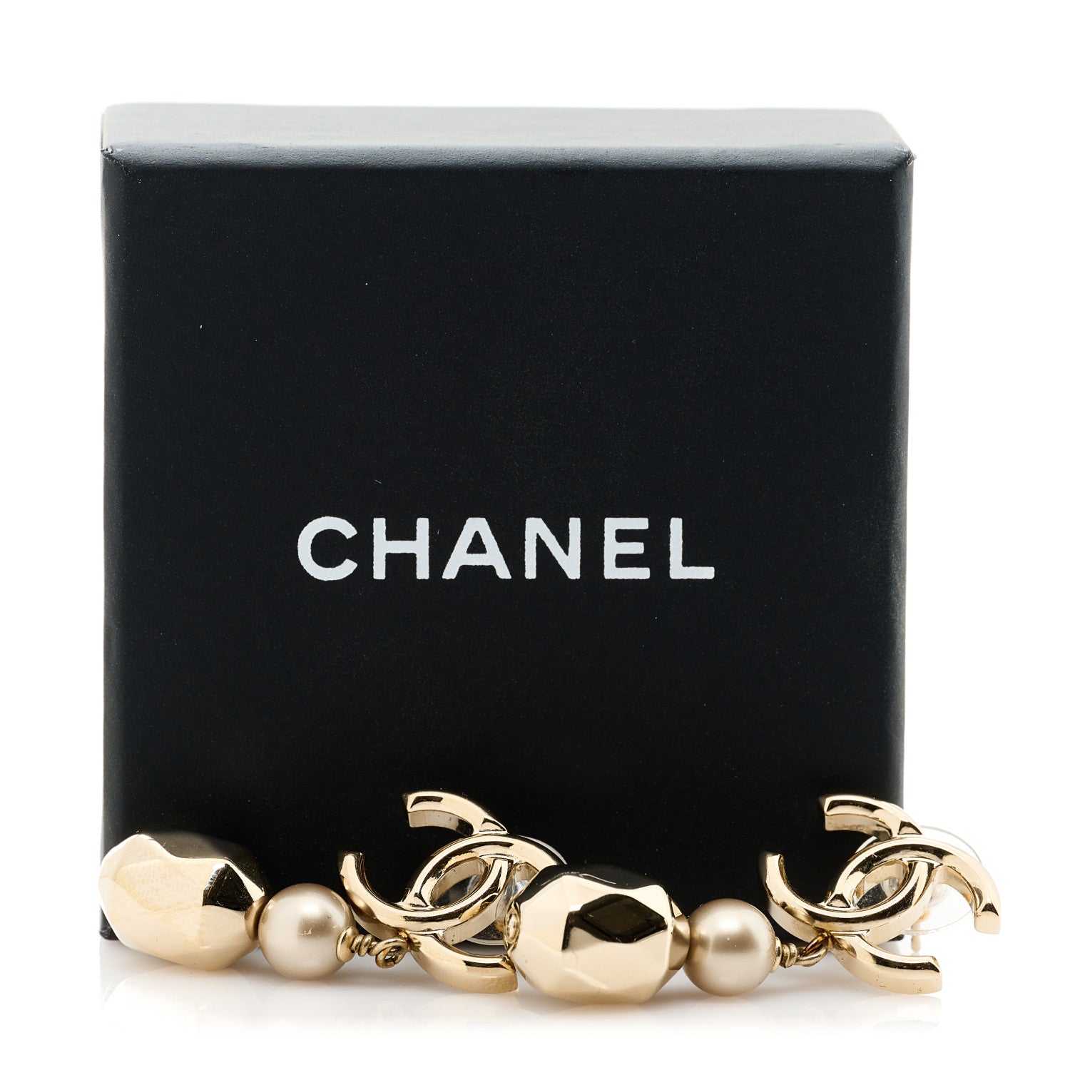 Chanel Metal Bead Pearl CC Drop Earrings Gold 5 of 5