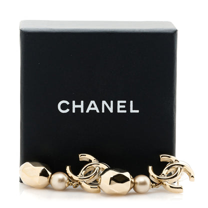 Chanel Metal Bead Pearl CC Drop Earrings Gold 5 of 5