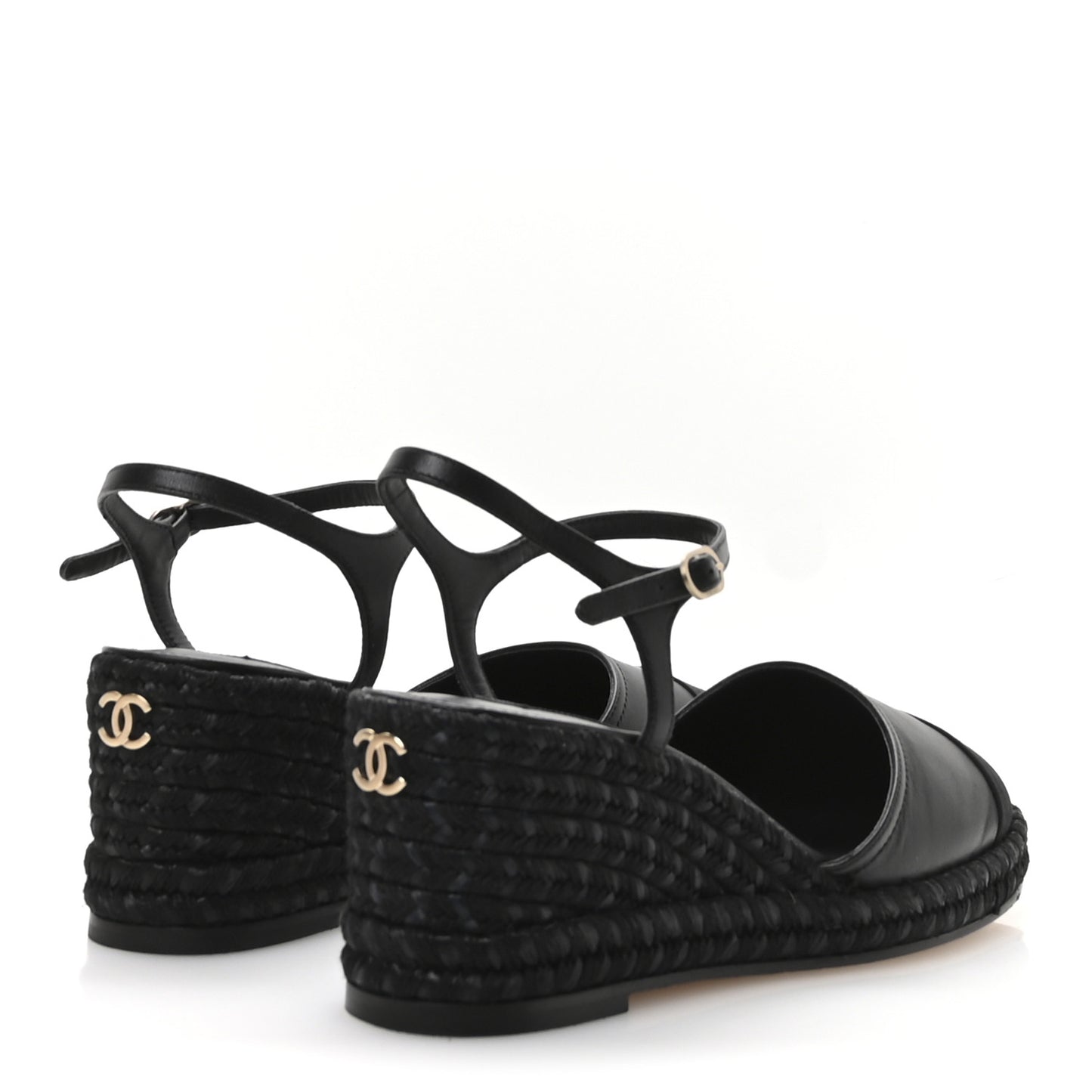 Lambskin Grosgrain CC Espadrilles Wedges 41 Black