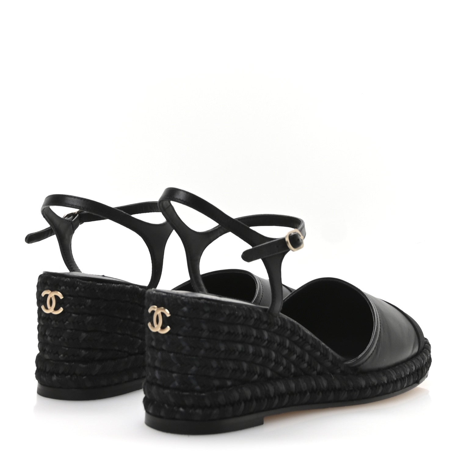 Chanel Lambskin Grosgrain CC Espadrilles Wedges 41 Black 5 of 9