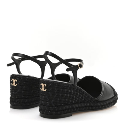 Chanel Lambskin Grosgrain CC Espadrilles Wedges 41 Black 5 of 9