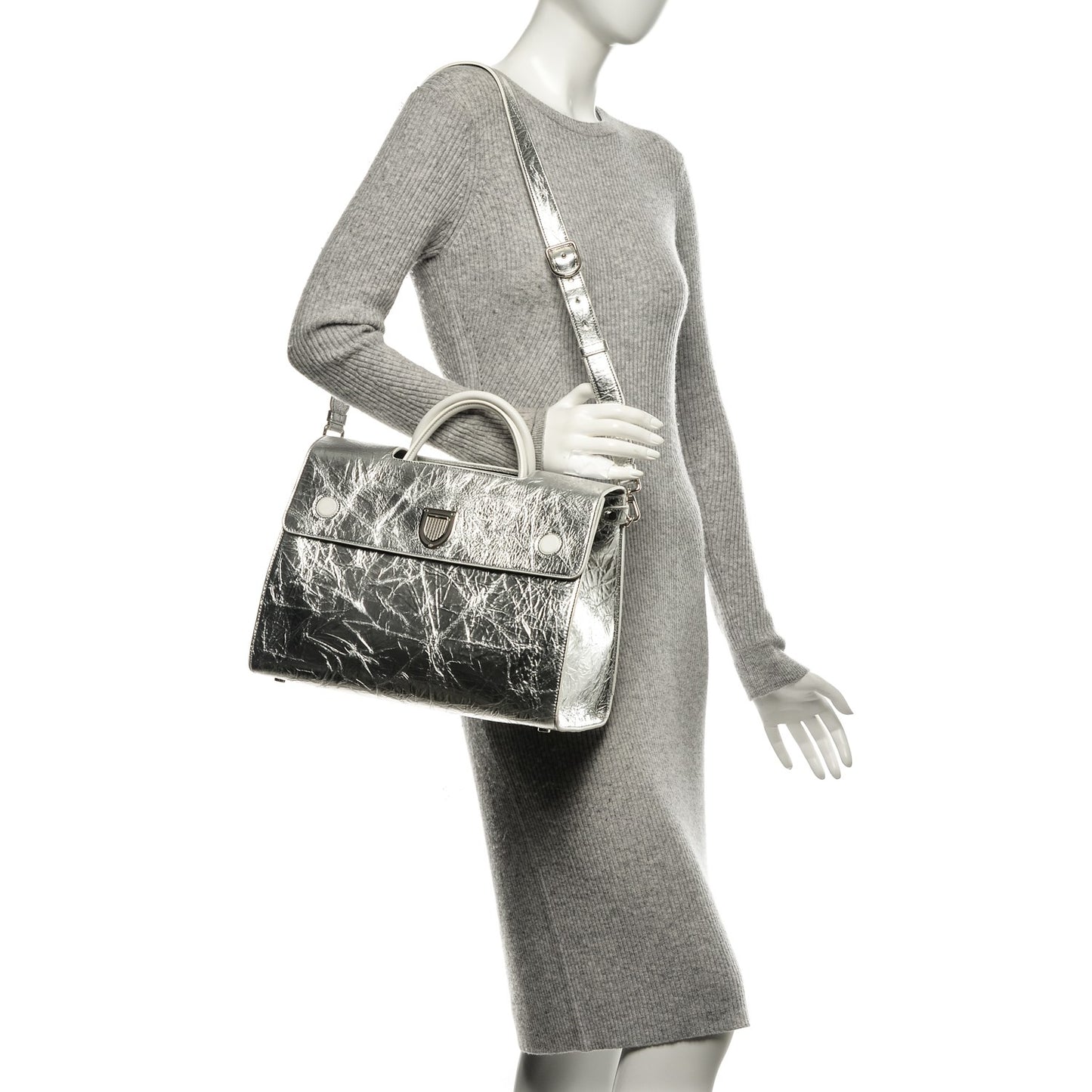 Metallic Calfskin Large Diorever Flap Silver