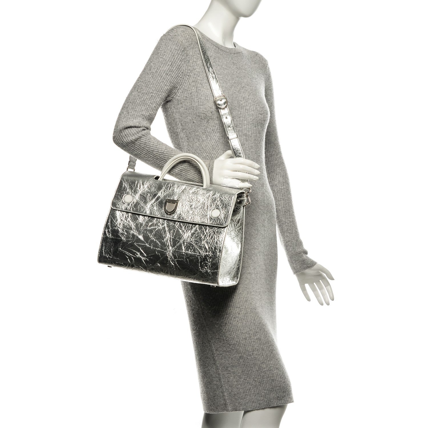 Christian Dior Metallic Calfskin Large Diorever Flap Silver 2 of 7