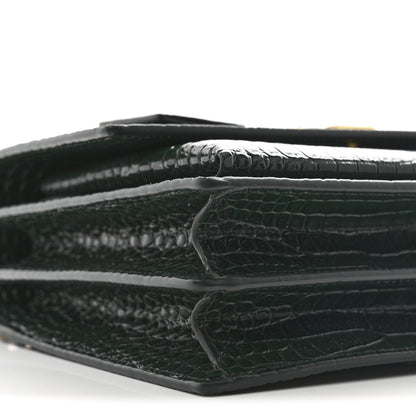 Saint Laurent Calfskin Crocodile Embossed Medium Monogram Sunset Dark Green 10 of 12