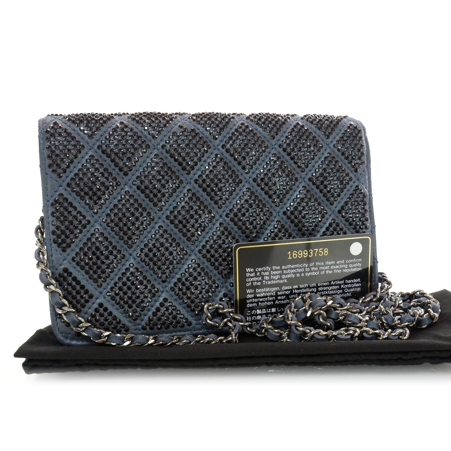 Crystal Quilted Wallet On Chain WOC Dark Blue