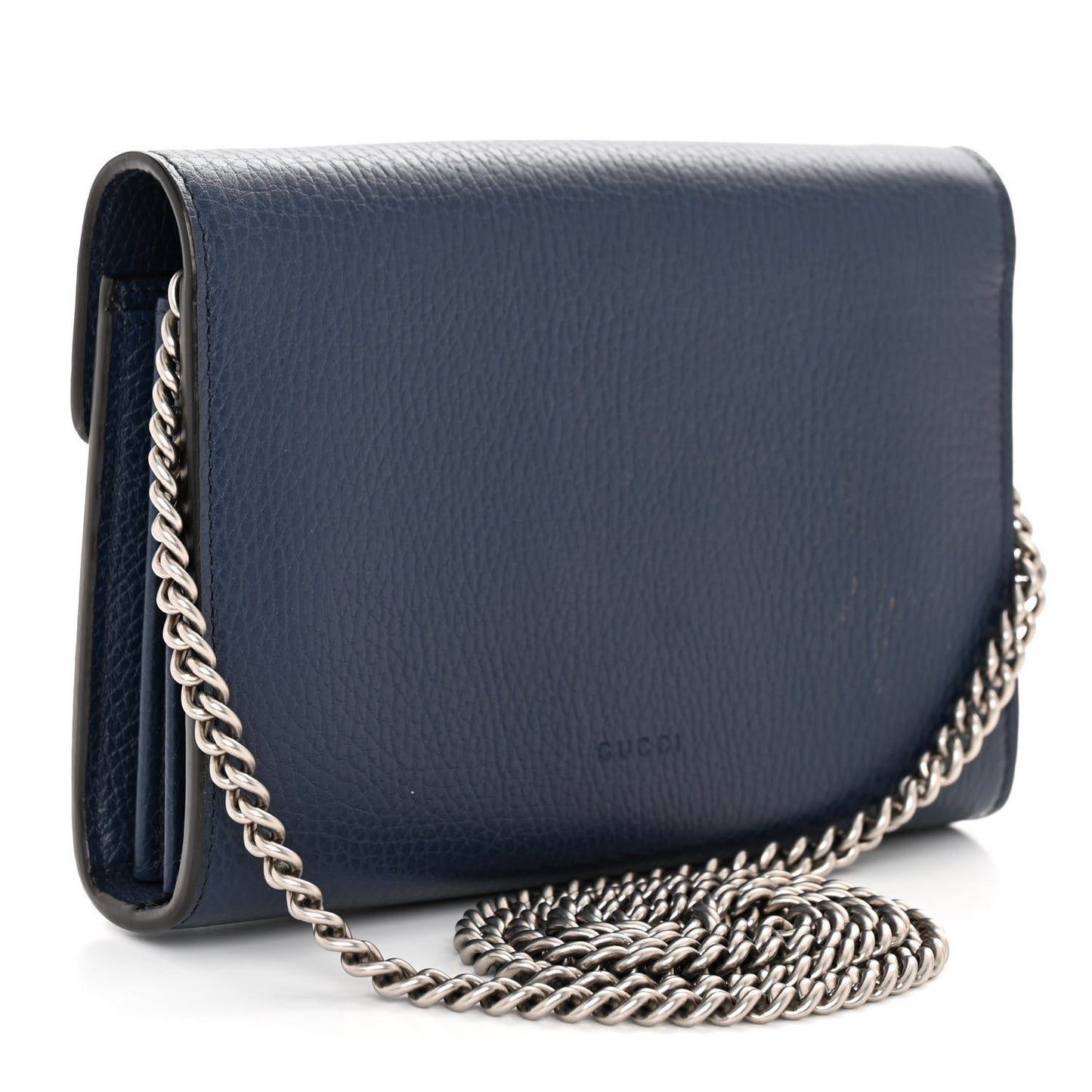 Dollar Calfskin Crystal Mini Dionysus Chain Wallet Blue Agata Black Diamond