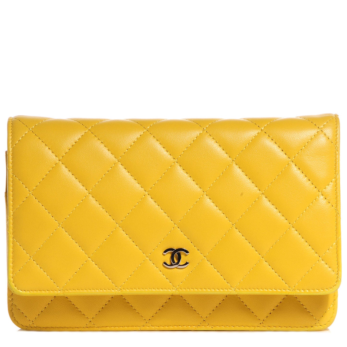 Lambskin Quilted Wallet On Chain WOC Yellow