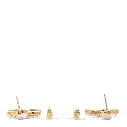 Chanel Pearl Crystal CC Drop Earrings Gold 3 of 5