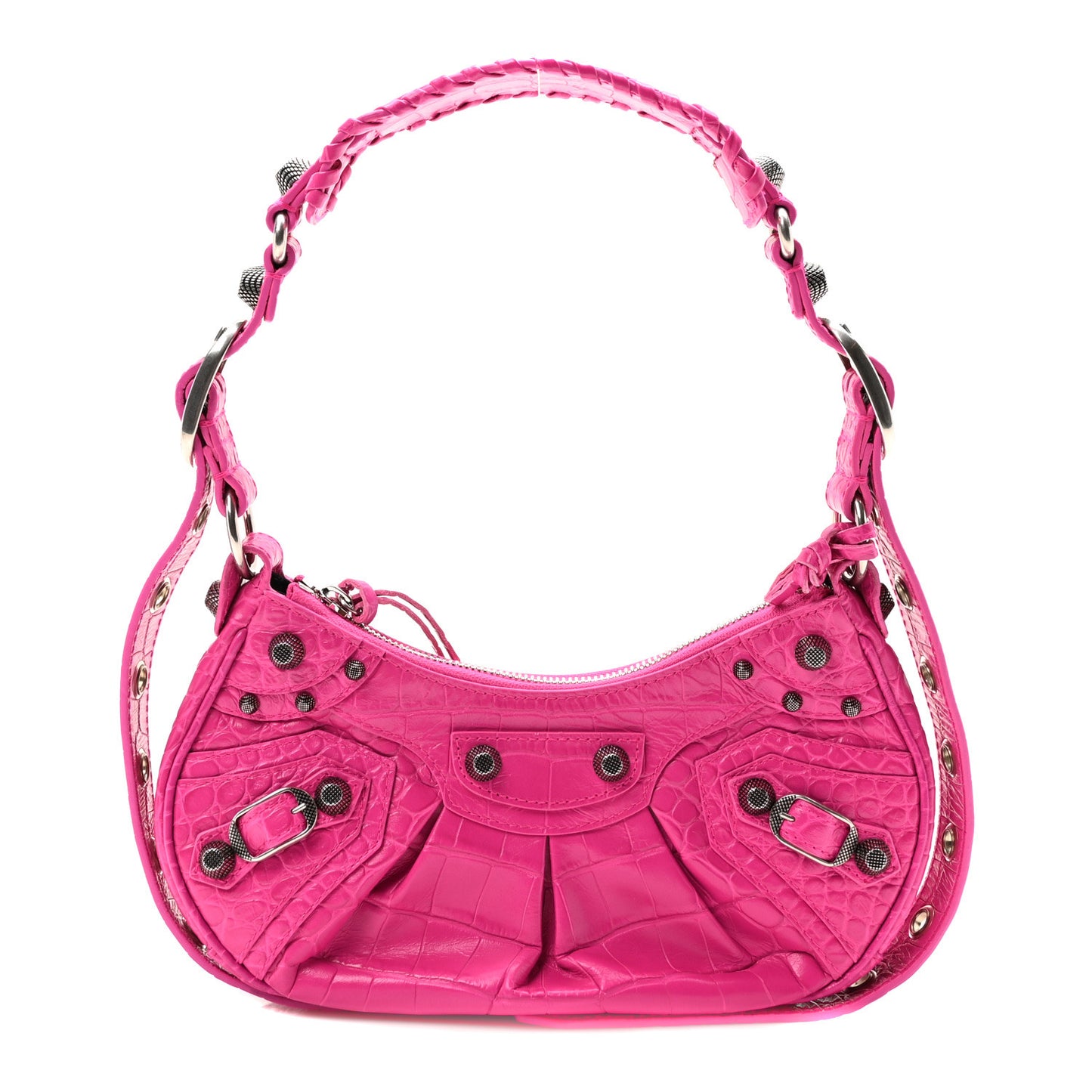 Extra Supple Calfskin Crocodile Embossed XS Le Cagole Shoulder Bag  Lipstick Pink