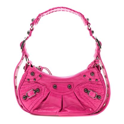 Balenciaga Extra Supple Calfskin Crocodile Embossed XS Le Cagole Shoulder Bag  Lipstick Pink 1 of 10