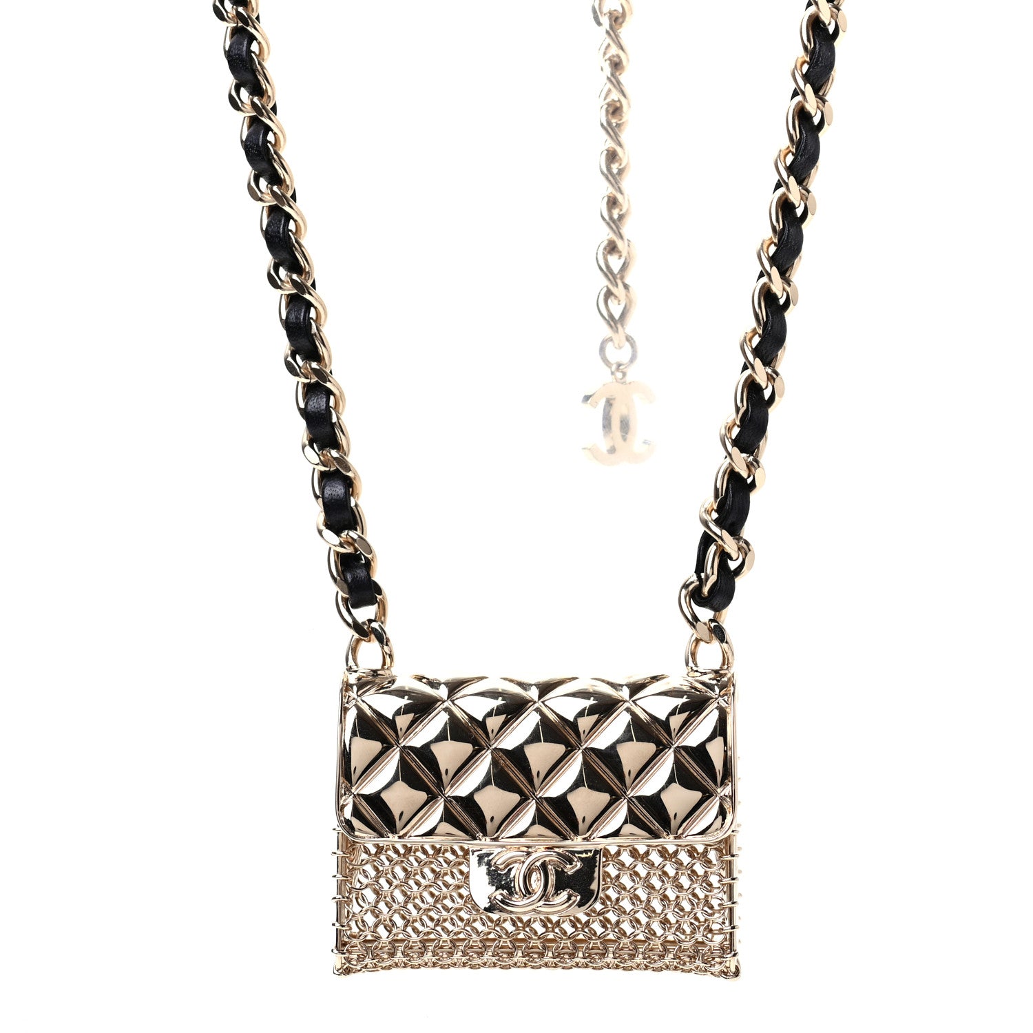 Chanel Metal Lambskin Chain Micro Bag Necklace Gold Black 1 of 4