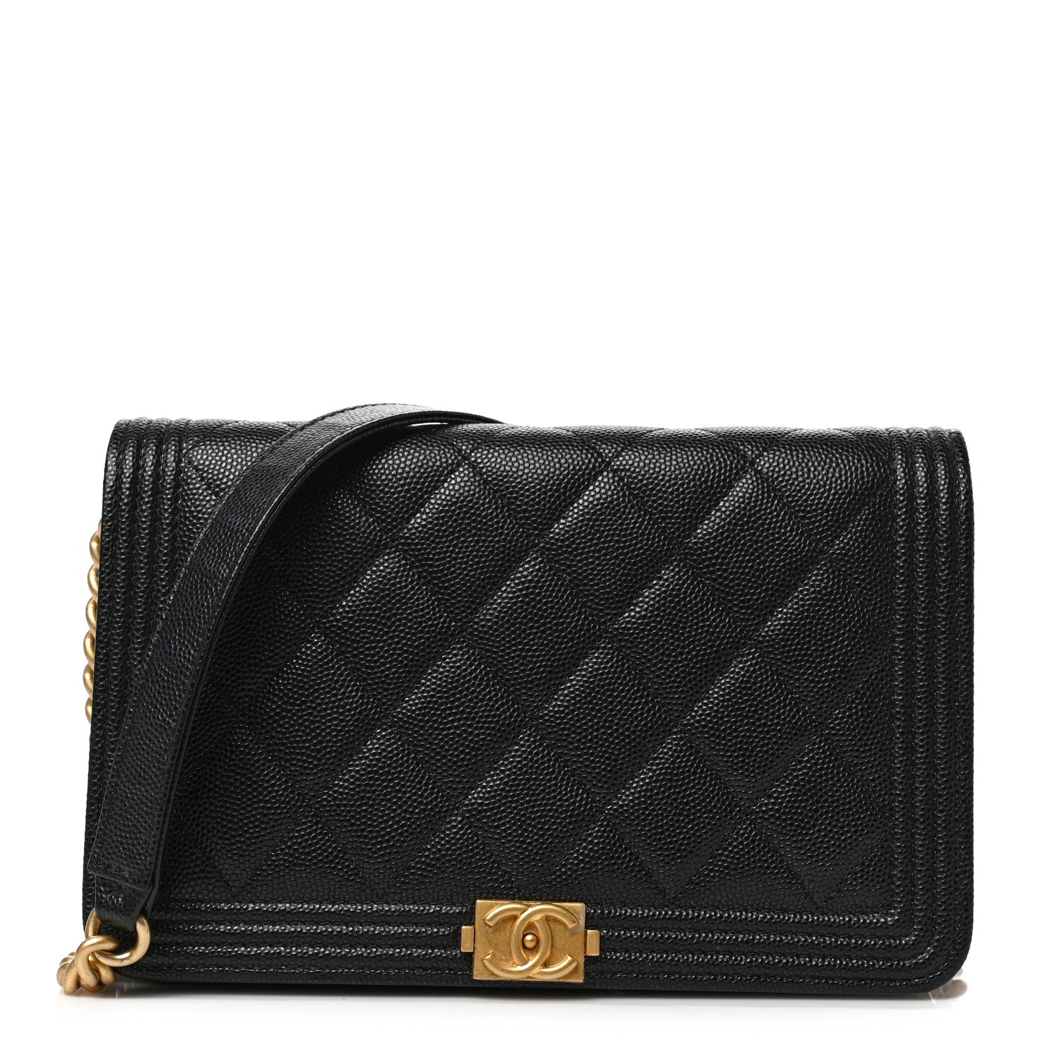 Chanel Caviar Quilted Boy Wallet On Chain WOC Black 1 of 9