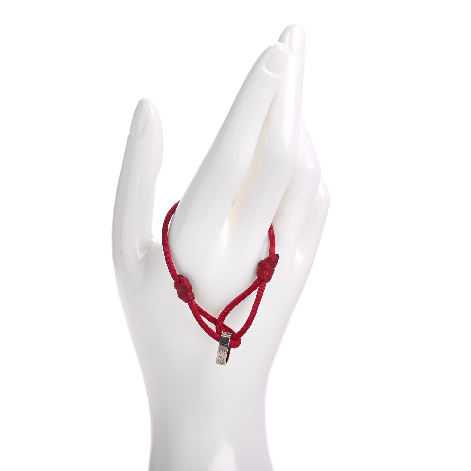Cartier 18K White Gold Charity LOVE Adjustable Cord Bracelet Red 2 of 4