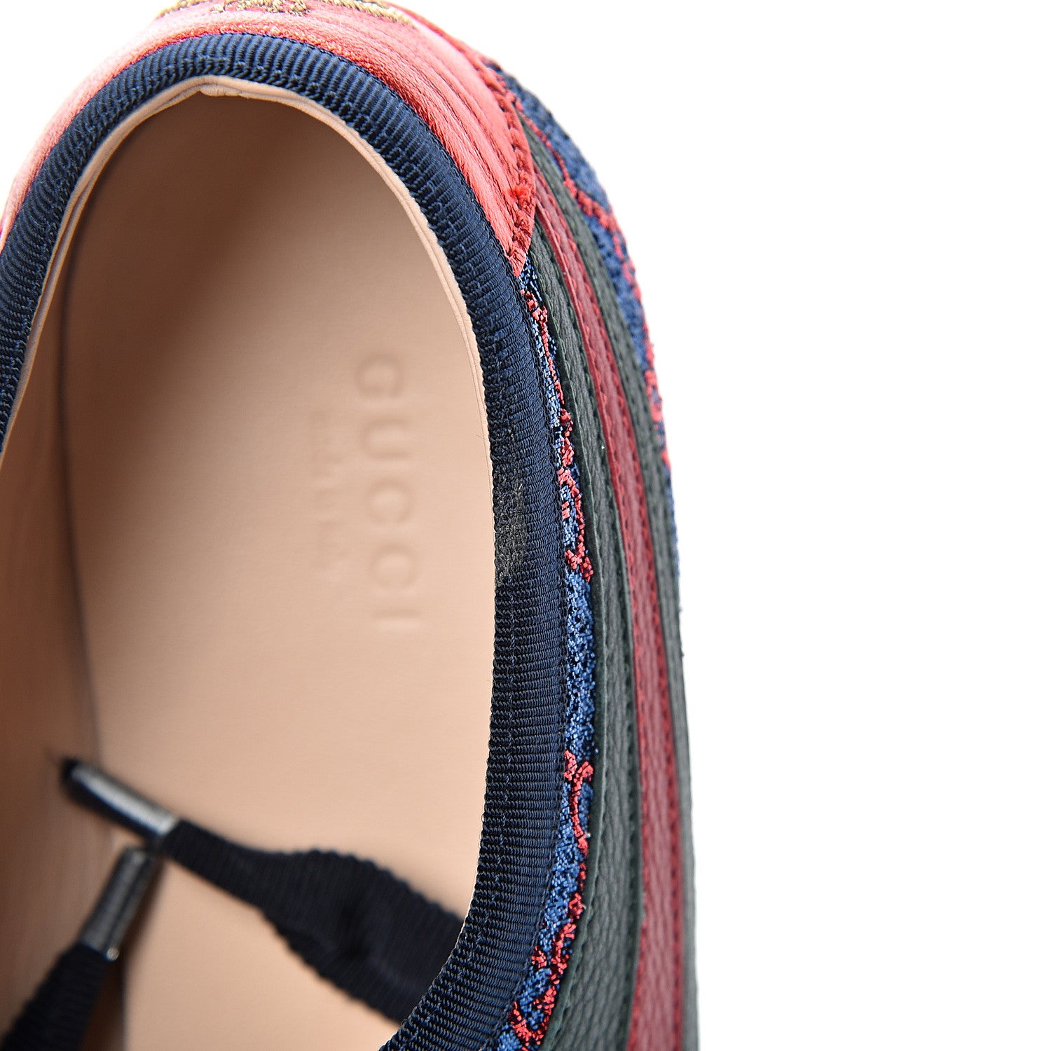 Gucci Lurex Calfskin Web GG Monogram Womens Falacer Sneakers 41 Iridescent Blue Iridescent Red Silver 9 of 10