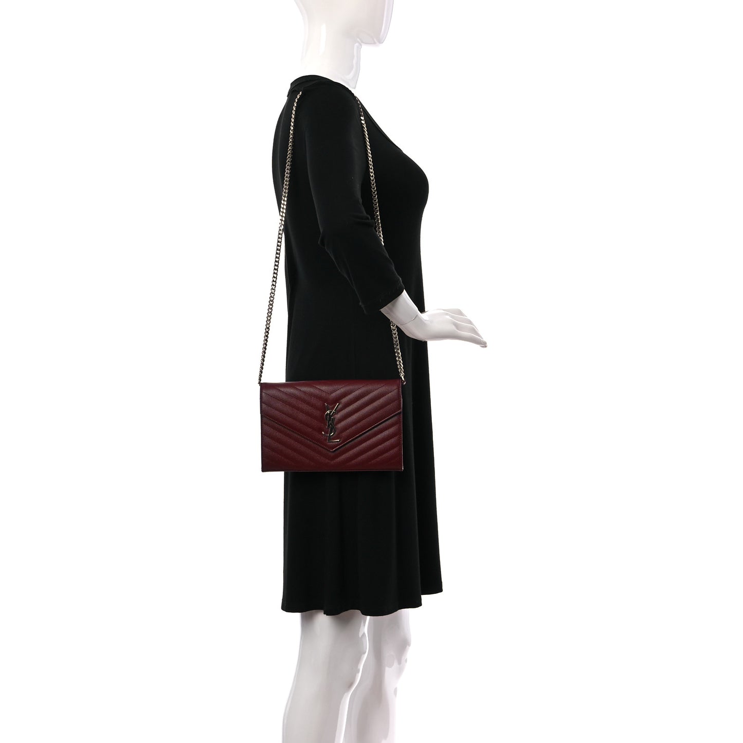 Grain De Poudre Matelasse Chevron Monogram Chain Wallet Palissandre