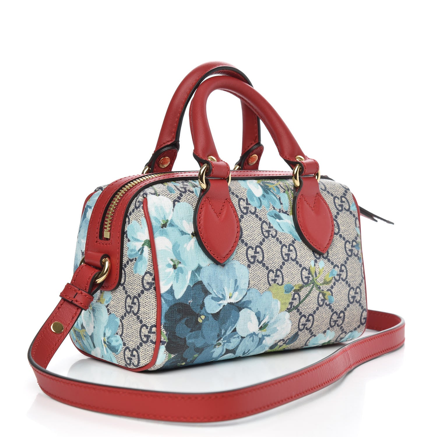 Gucci GG Supreme Monogram Blooms Mini Boston Navy Blue Hibiscus 3 of 9