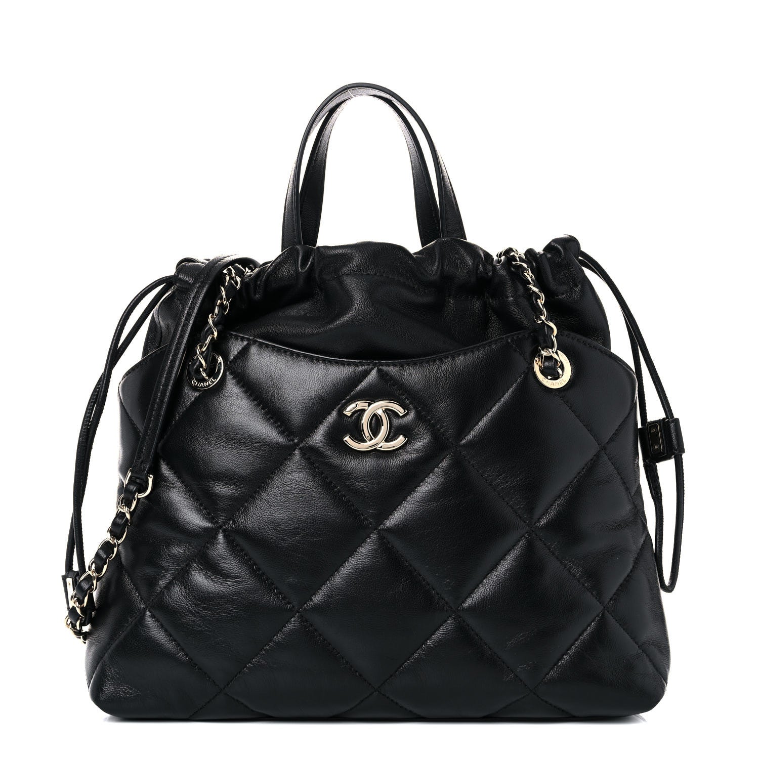 Chanel Lambskin Quilted Small Drawstring Shopping Bag Black 1 of 10