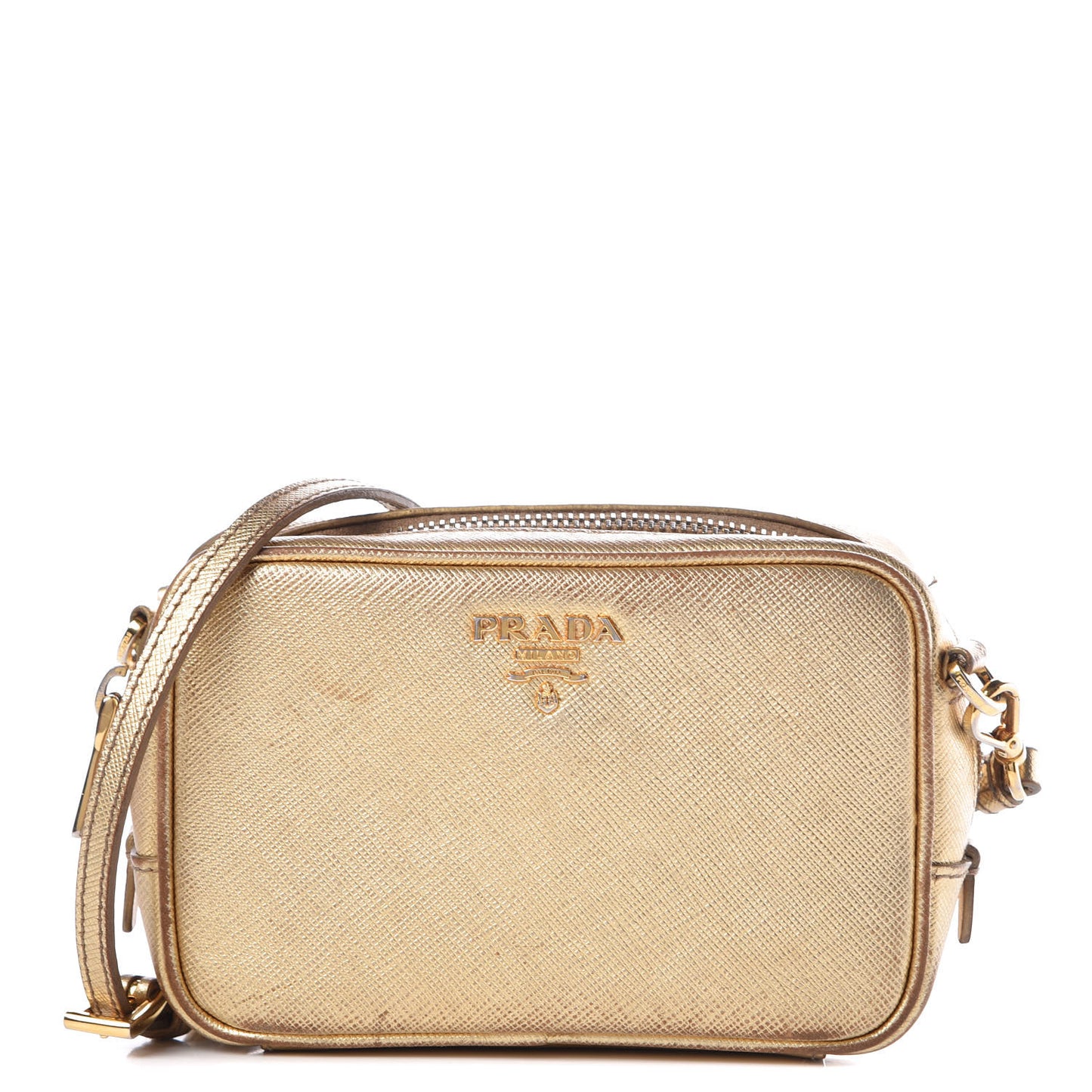 Metallic Saffiano Mini Camera Crossbody Platino