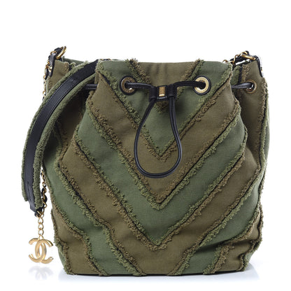 Chanel Canvas Chevron Cuba Patchwork Bucket Bag Khaki 1 of 9