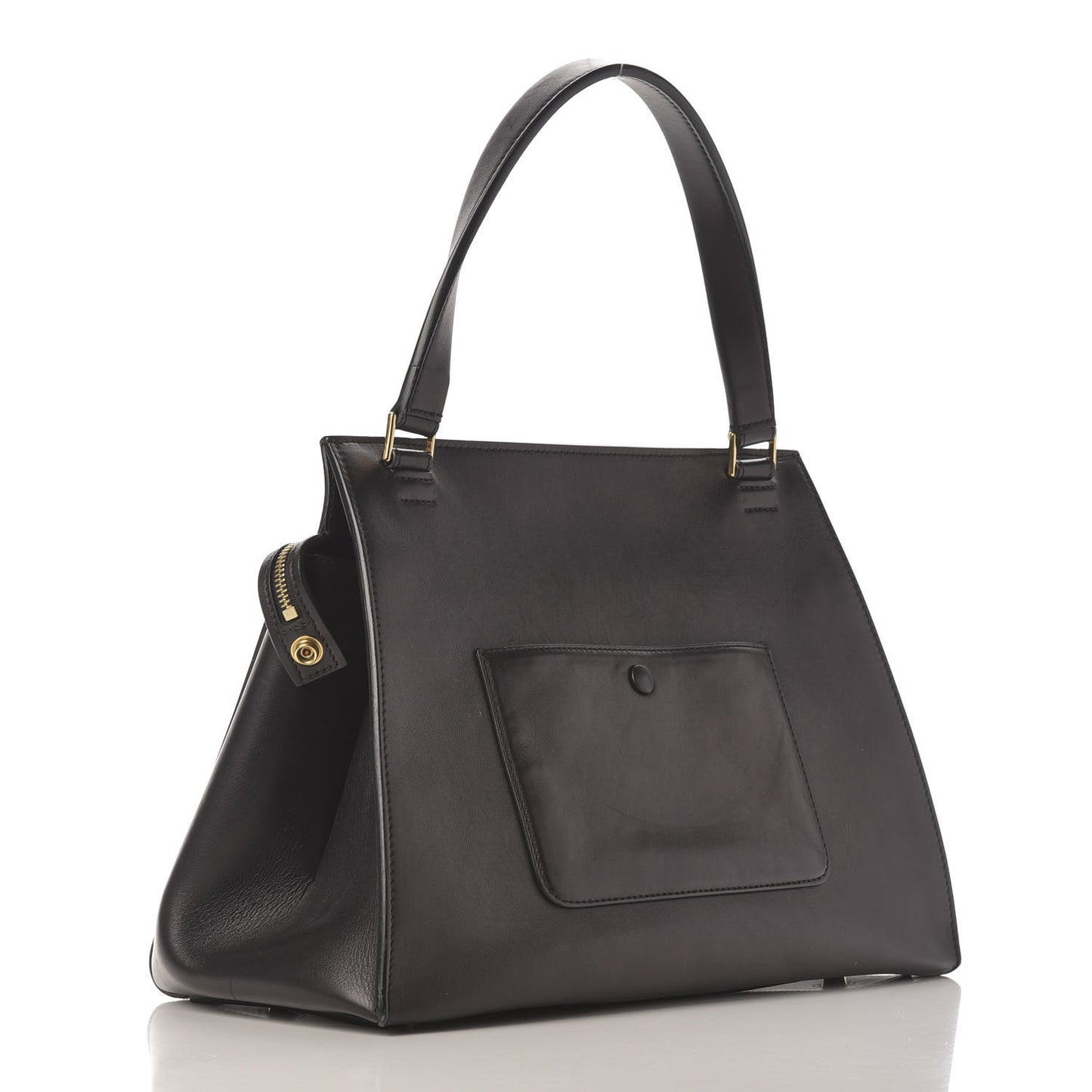 Smooth Calfskin Medium Bi-Color Edge Shoulder Bag Black Cream