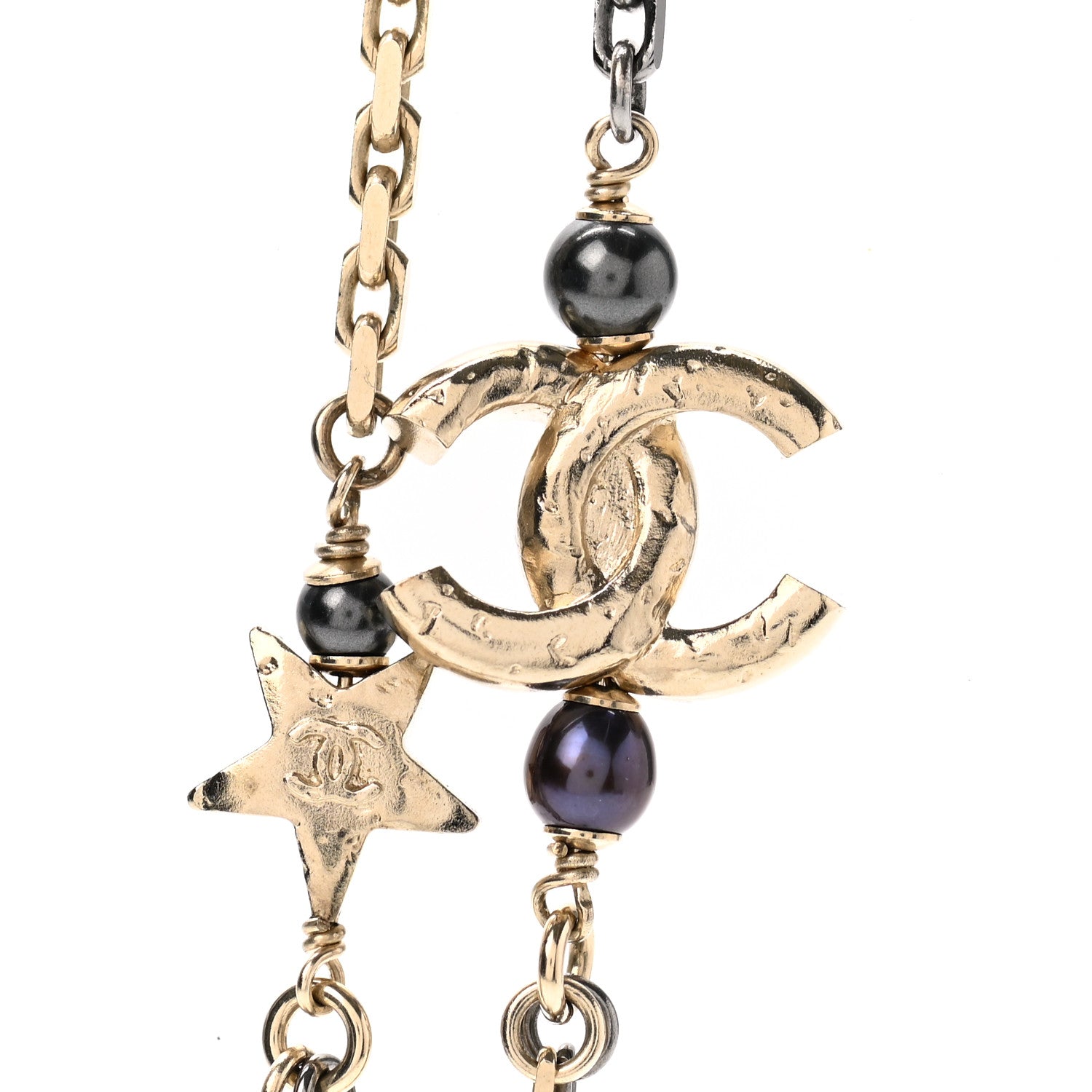 Chanel Glass Pearl Strass CC Long Necklace Gold Silver 4 of 7