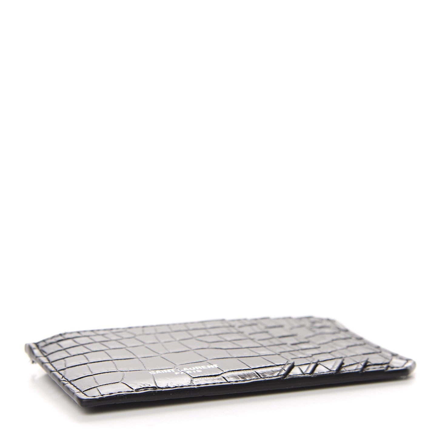 Calfskin Crocodile Embossed 5 Fragments Zip Pouch Card Holder Black