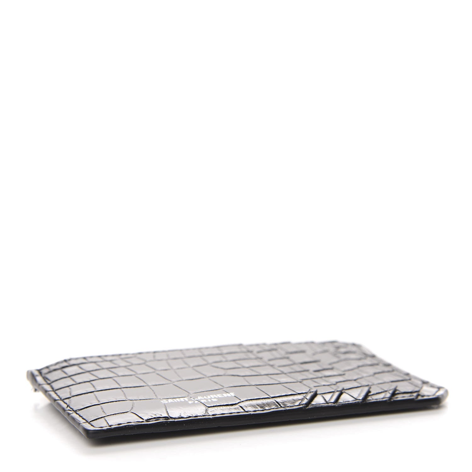 Saint Laurent Calfskin Crocodile Embossed 5 Fragments Zip Pouch Card Holder Black 4 of 8